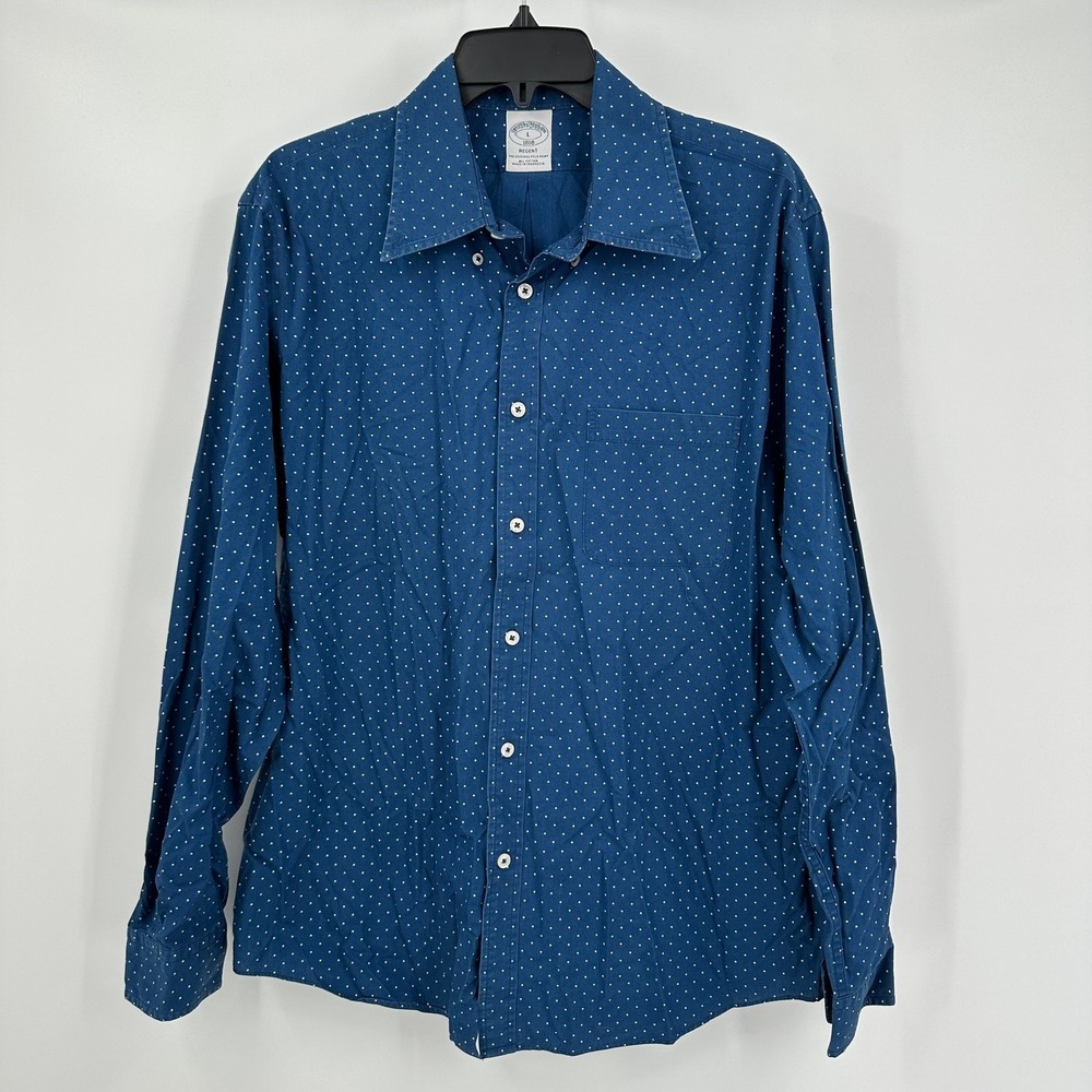 Brooks Brothers Regent Mens Preppy Shirt Size L Blue Polka Dot Cotton Ivy League